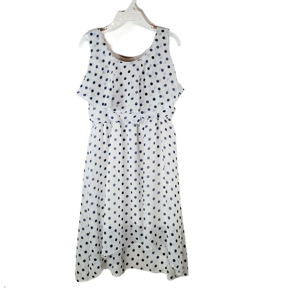 Girls Chiffon Polka Dot Dress Size 6 White Navy Lined Flowy Kiddo by Katie